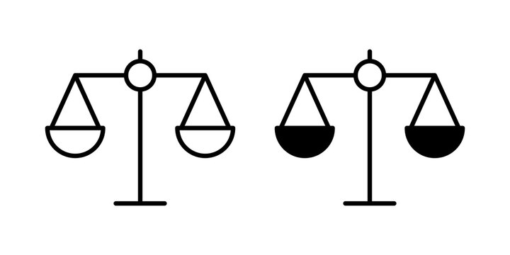 justice balance scale icon flat outline in black