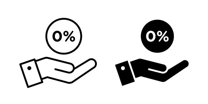 Zero percent icon flat outline in black