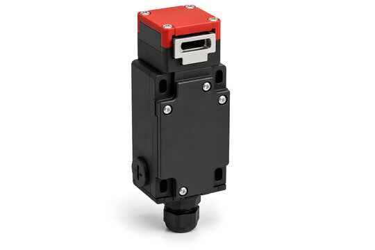 Industrial Safety Interlock Switch with Rugged Red and Black Housing for Machine Guarding Systems