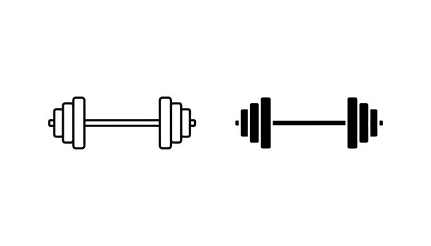Barbell with weight plates icon set