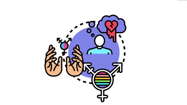 Diverse gender symbols and a person with a broken heart illustrate the crucial need for mental health advocacy, support, and community assistance for lgbtq individuals facing emotional challenges
