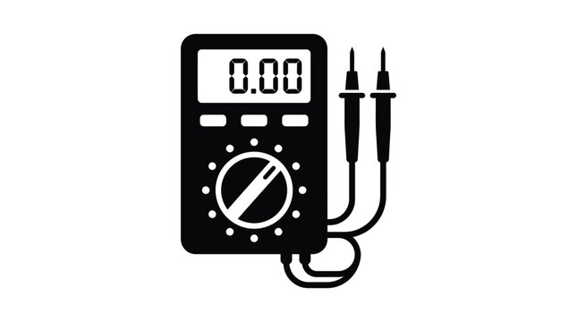 Digital multimeter vector illustration showing electrical testing equipment with probes and display screen