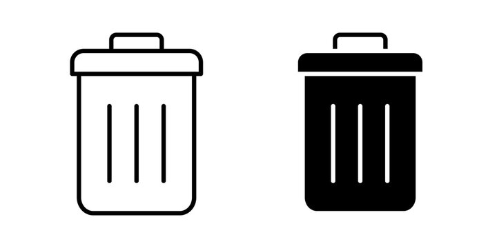 Trash icon flat outline in black