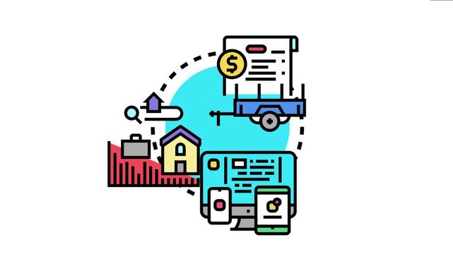 Licensing terms concept presenting legal agreement for various assets including real estate, business solutions, and digital content with flexible usage conditions