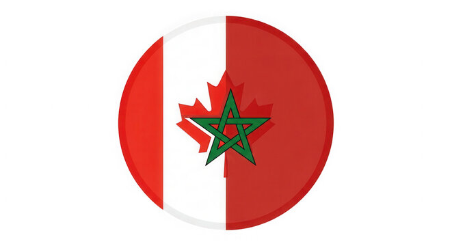 Canada flag combined with morocco star inside a red and white circle icon isolated on transparent background