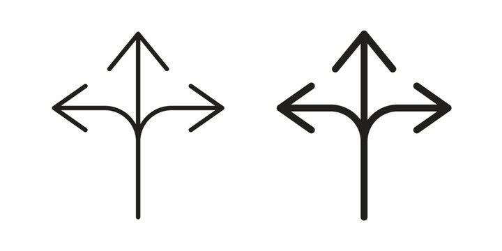 Three directions icon flat outline in black