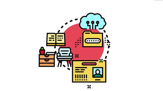 Library book dropbox system icon digital book management, cloud storage, user accounts, and accessing documents and information through online services