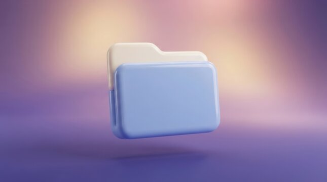 Glossy file folder icon in 3D design style floating against warm softly blurred gradient backdrop