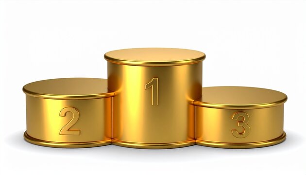 Golden winners podium with first, second, and third place for sports victory and competition success