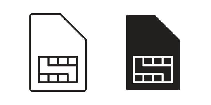 Sim card icon flat outline in black