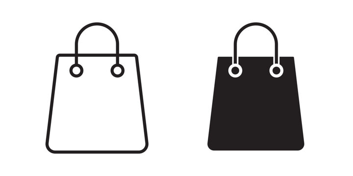 Shopping bag icon flat outline in black