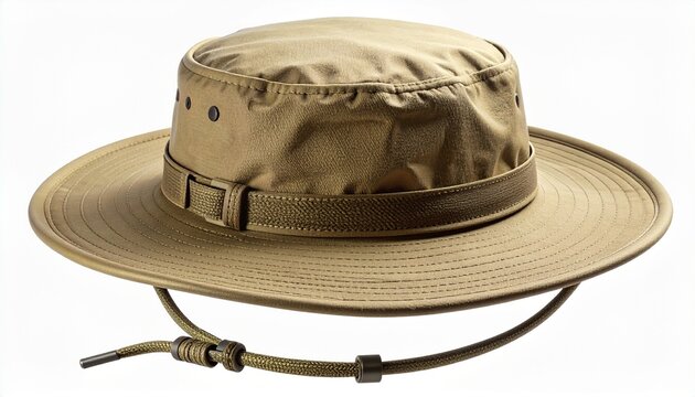 A durable wide-brimmed khaki sun hat designed for outdoor adventure, hiking, fishing, and tactical protection in sunny weather conditions
