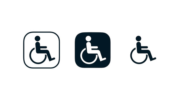 Three different wheelchair accessibility icons, isolated on transparent background