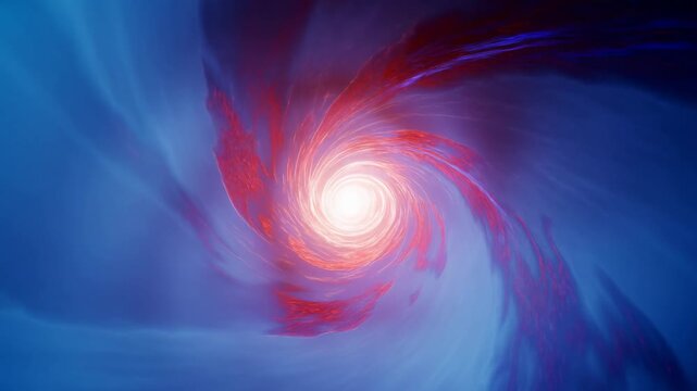 Swirling blue, red, and purple light vortex rotates inward through abstract digital space. Title sequences, technology presentations, and science media.