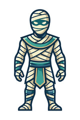 Obraz premium Cartoon mummy character wrapped in bandages with teal accents