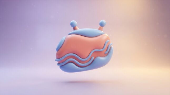 Cute abstract alien creature with antennas and wavy body in pastel 3D style floating in space