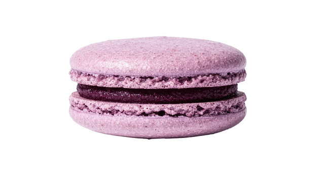 Delicate lavender macaron with dark berry filling, isolated on transparent background