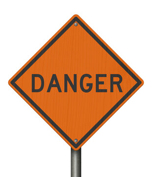 Orange Danger warning sign isolated on white for risk prevention