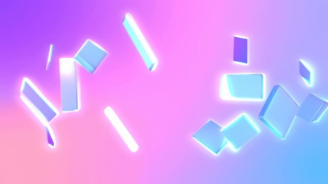 Glowing geometric shapes drift through a colorful digital gradient field. Technology presentation, digital advertising design, and website header.