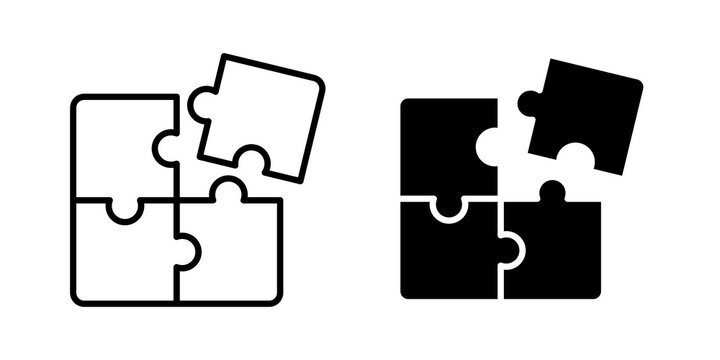 Puzzle piece icon flat outline in black