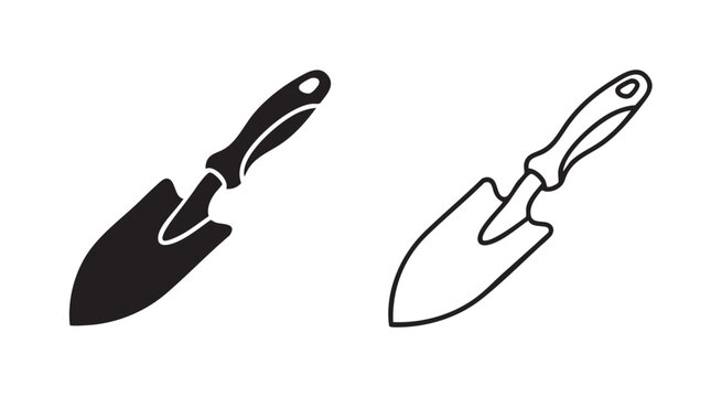 black silhouette with line art garden trowel vector pair black silhouette with line art vector pair icon