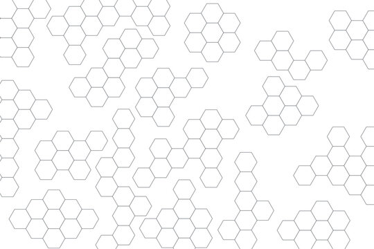 Simple white hexagon pattern background, abstract dense small hexagon scatter.