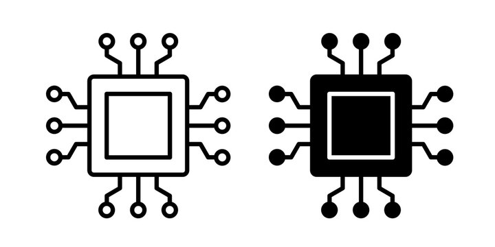 Processor icon flat outline in black