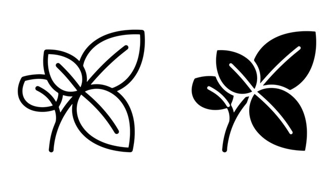 Basil Leaf Icons, Culinary Herb Vector Graphics, Fresh Ingredient Line Art & Solid Fill