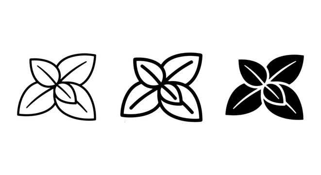 Basil Leaf Icons, Herb Vector Graphics, Culinary Ingredient Symbols, Fresh Plant Outline