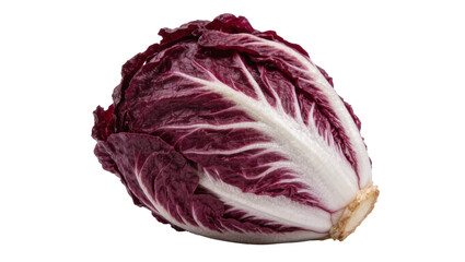 Fototapeta premium Fresh radicchio head with deep purple leaves and white veins, isolated on transparent background