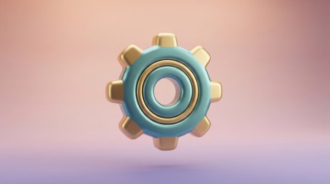 Detailed golden and turquoise 3d gear icon symbolizing mechanical settings