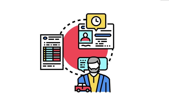 Man holding a car icon and waiting for a license application approval, with an identification document and checklist form involved in the process