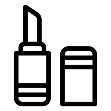 Line icon of an open lipstick tube with its cap, ideal for beauty, cosmetic, and makeup design projects