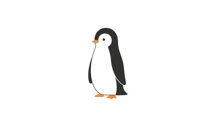 Fototapeta premium Adorable cartoon penguin standing peacefully in a cute side profile pose against a simple clean white background.