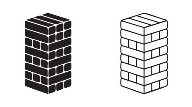 black silhouette with line art jenga tower vector pair icon black silhouette with line art vector pair icon