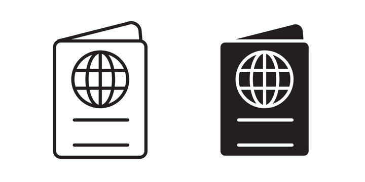 Passport icon flat outline in black