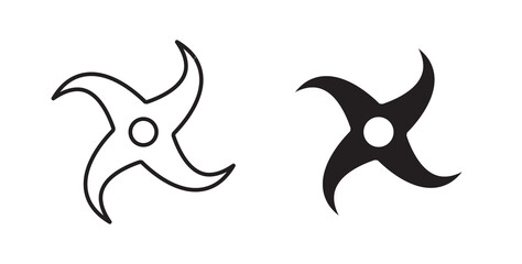 Fototapeta premium Ninja star icon flat outline in black