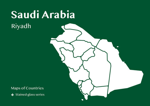 Stained Glass Map of Saudi Arabia with Regional Borders and Capital Riyadh Name Label