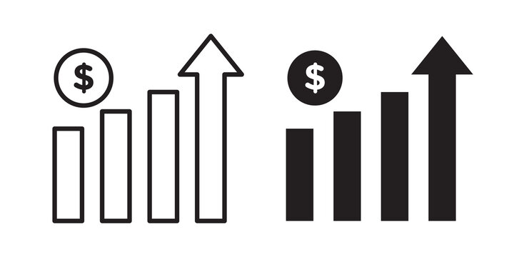 Money increase Icon flat outline in black