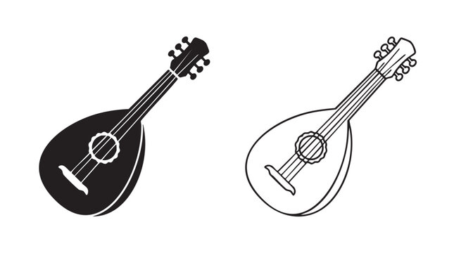 black silhouette with line art vector lute icon pair black black silhouette with line art vector pair icon