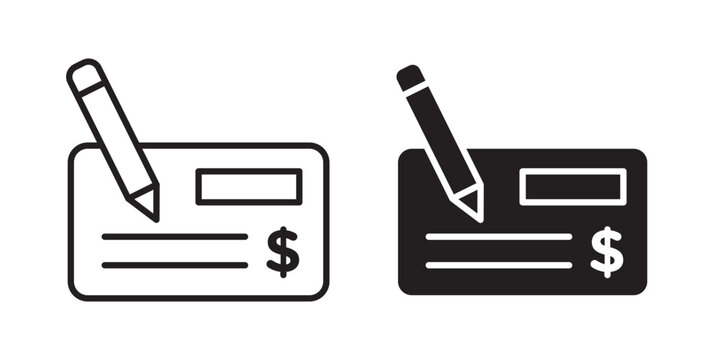 Money check icon flat outline in black