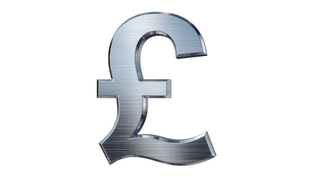Polished metallic pound sterling symbol, isolated on transparent background