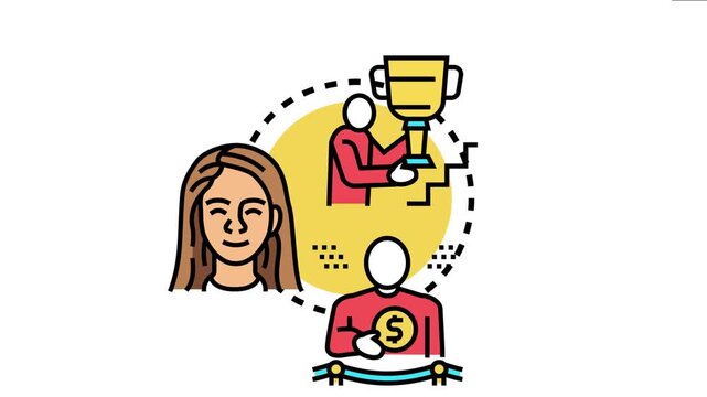 Person conceptualizing ambitions like career success, financial wealth, and personal achievement, with a happy individual embodying positive life mottos and goals