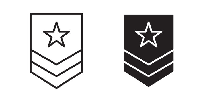 Military rank badge icon flat outline in black