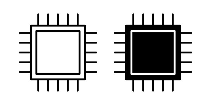 Microchip icon flat outline in black