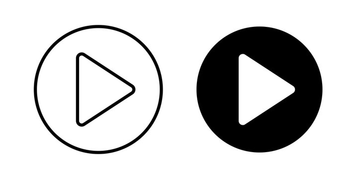 Media play button icon flat outline in black