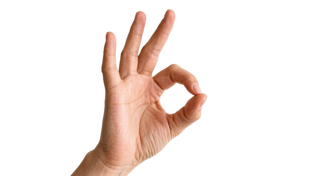 Human hand forming OK gesture, isolated on transparent background