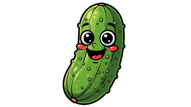 Cute cartoon cucumber character with a happy smiling face isolated on transparent background