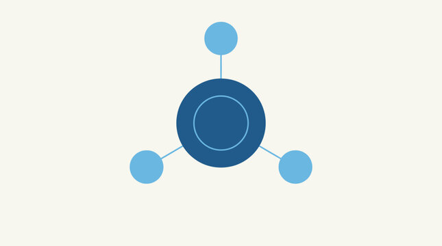 A central blue circular node with concentric rings connects to three smaller blue nodes in a triangular layout.
