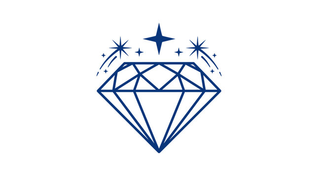 Stylized blue diamond with starburst rays and geometric lines on a white background.